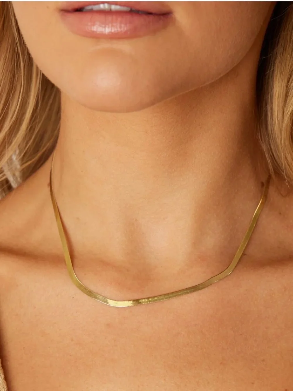 14K Solid Yellow Gold Thin Herringbone Necklace 3.2mm (16